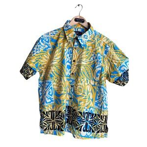 Smash Men's Vintage Hawaiian Tropical Yellow & Blue Button Up Shirt Size Large